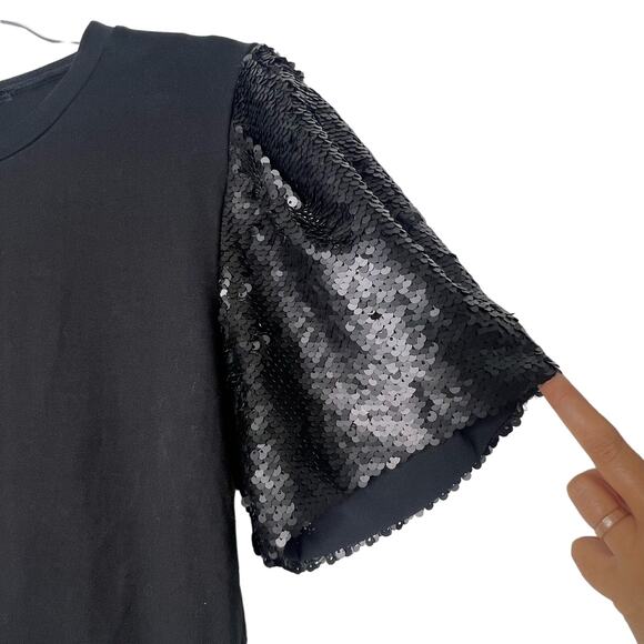 STRUT & BOLT Sequin Sleeve Crew Neck Top Embellished Stretch Black Size Medium - Picture 3 of 6